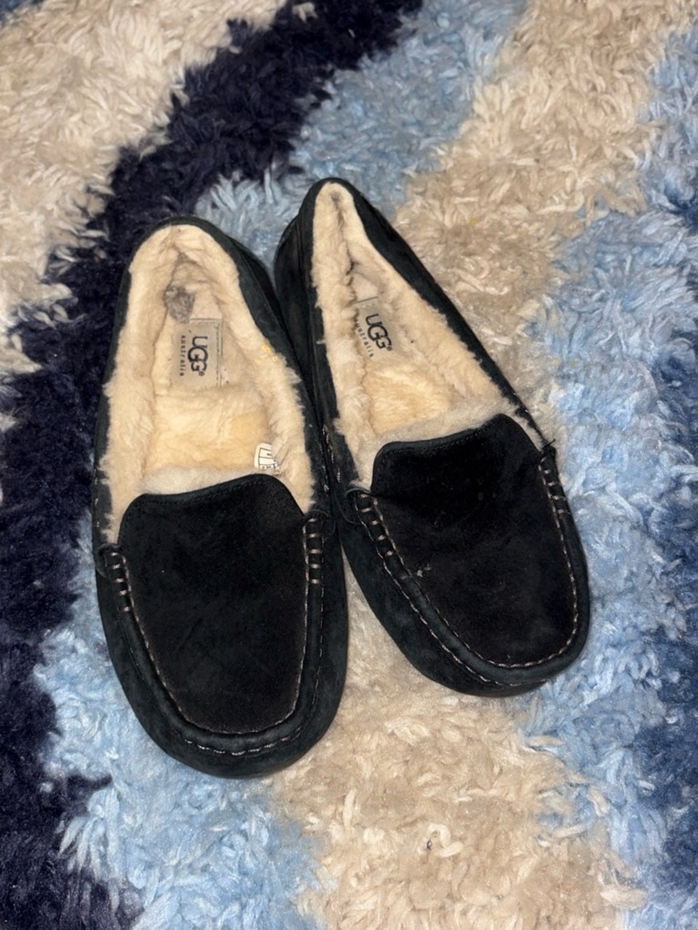 UGG Women’s Black Suede Shearling-Lined Moccasin Slippers